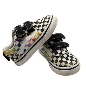 Vans Toddler Checkered & Rainbow Velcro Sneakers Size 5